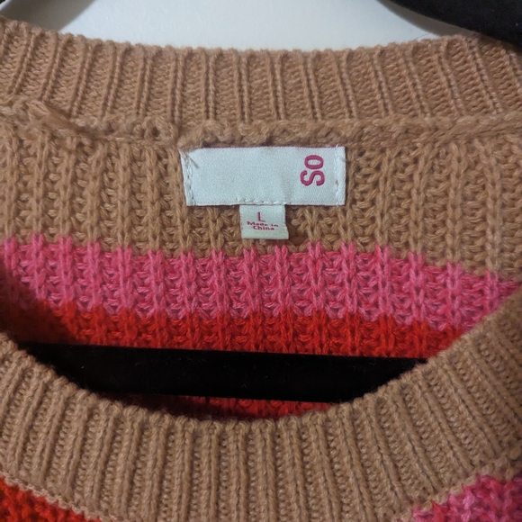 SO Pink, red and camel striped crew neck sweater - Picture 2 of 3